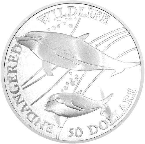 50 dolerių Heaviside delfinas 1991 Kuko salos sidabrinė moneta (1)