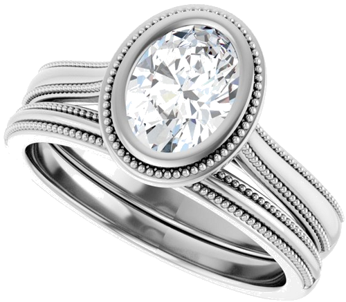 Sužadėtuvių Žiedas „Bezel-Set Solitaire“ 14k white gold Oval 7.5mm x 5.5mm (10)