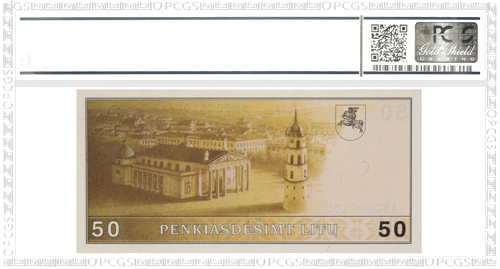 1991 Lietuva 50 litų banknotas PCGS GEM UNC 66 (2)
