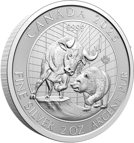 2 oz Бык против Медведя 2025 Канада серебряная монета (3)