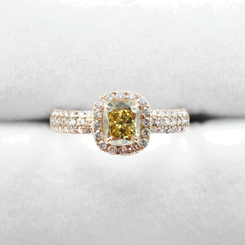 Обручальное кольцо с желтым бриллиантом 1,04 ct. /SI – I/ Розовое золото (2)