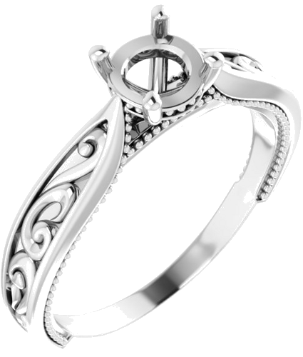 14K White 5.8 mm Round Vintage-Inspired Engagement Ring Mounting (1)