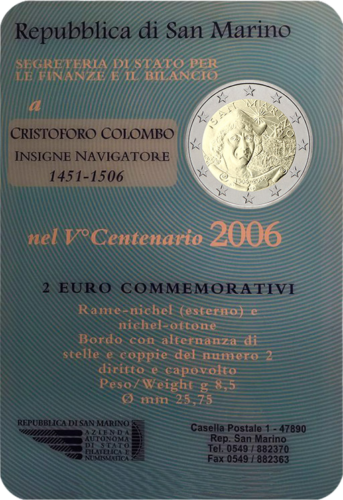 2006 San Marinas Kristupas Kolumbas 2 eurų moneta (2)