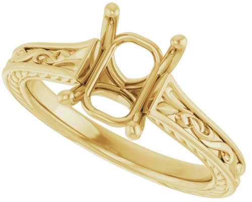 Sužadėtuvių Žiedas „Solitaire Scroll“ 14k yellow gold Emerald 8mm x 6mm (5)