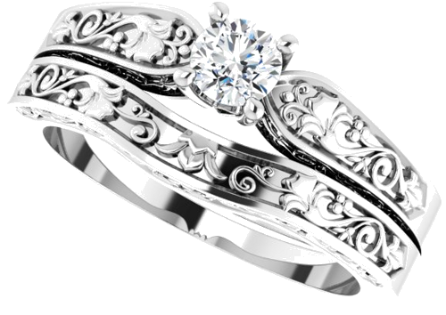 Sužadėtuvių Žiedas „Floral Solitaire“ 585 Baltojo Aukso Round 4.1mm (10)