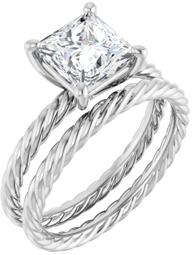Sužadėtuvių Žiedas „Solitaire Rope“ 18k white gold Square 6.5mm (6)