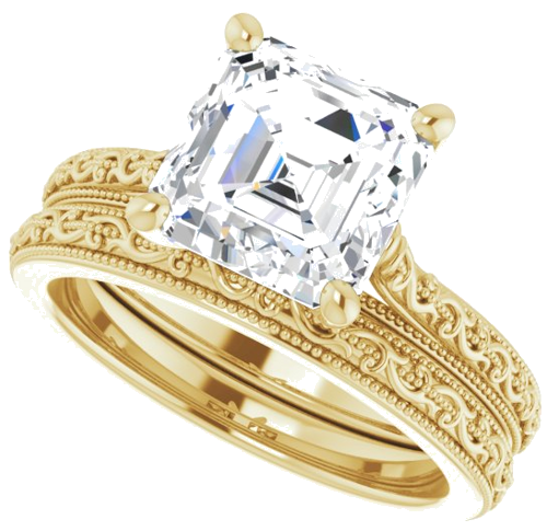 Sužadėtuvių Žiedas „Solitaire Sculptural“ 18k yellow gold Asscher 8mm (10)