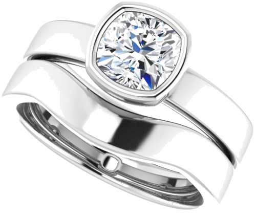 Sužadėtuvių Žiedas „Bezel-Set Solitaire“ 14k white gold Cushion 6mm (10)