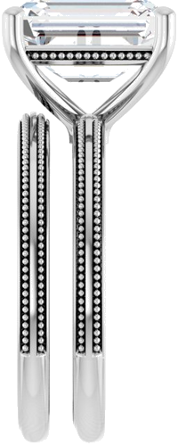 Sužadėtuvių Žiedas „Solitaire Milgrain“ 14k white gold Emerald 10mm x 8mm (9)