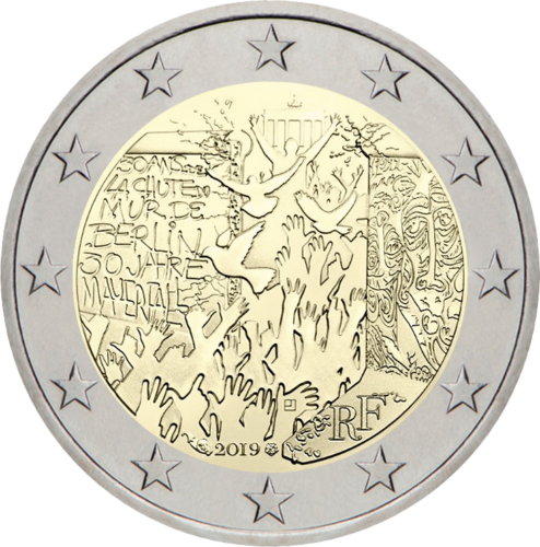 2019 Prancūzija Berlyno siena 2 eurų moneta (1)