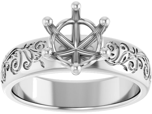 Sužadėtuvių Žiedas „Solitaire Floral“ 14k white gold Round 7.4mm (3)
