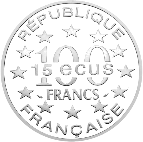100 franki Svētā Marka katedrāle 1994 Francija sudraba monēta (2)