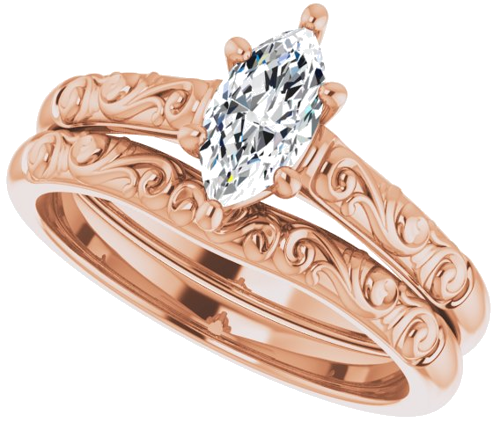 Sužadėtuvių Žiedas „Solitaire“ 10k rose gold Marquise 8mm x 4mm (10)