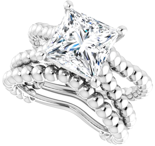 Sužadėtuvių Žiedas „Solitaire Beaded Negative Space“ 925 Sidabro Square 8mm (10)