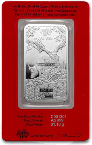 1 унция. Година на вола 2021 Сребърен слитък Лунен PAMP (2)