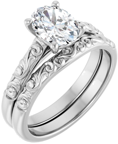 14K White 8x6 mm Oval Solitaire Engagement Ring Mounting (4)