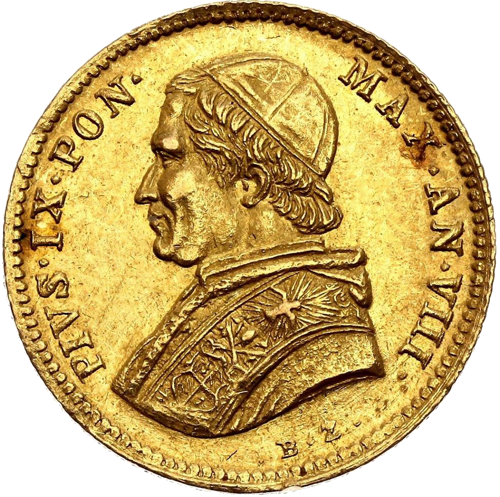 Ватикана Пий IX 1 скудо (1853–1857) златна монета (1)