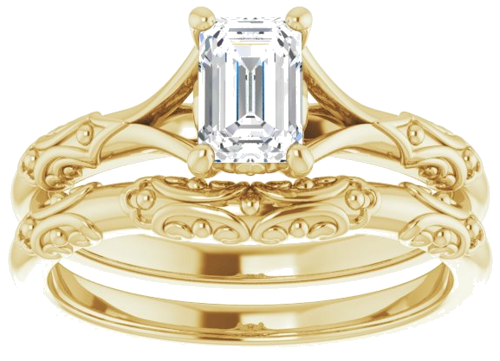Sužadėtuvių Žiedas „Solitaire Sculptural“ 14k yellow gold Emerald 6mm x 4mm (8)