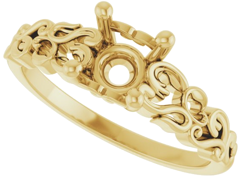 14K Yellow 6.5 mm Round Vintage-Inspired Solitaire Engagement Ring Mounting (5)