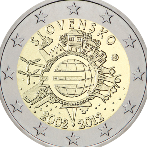 2012 Slovakija Dešimt metų eurui (TYE) 2 eurų moneta (2)