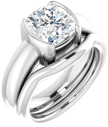 Sužadėtuvių Žiedas „Half-Bezel Solitaire“ 14k white gold Cushion 8mm (6)