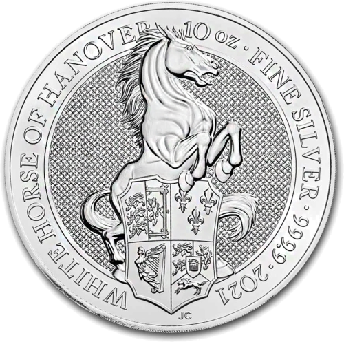 10 oz Baltasis Žirgas 2021 Karalienės žvėrys sidabrinė moneta (1)