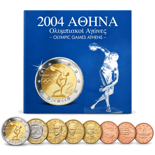 2004 Греция Олимпийские игры в Афинах Набор евро монет в упаковке BU (1)