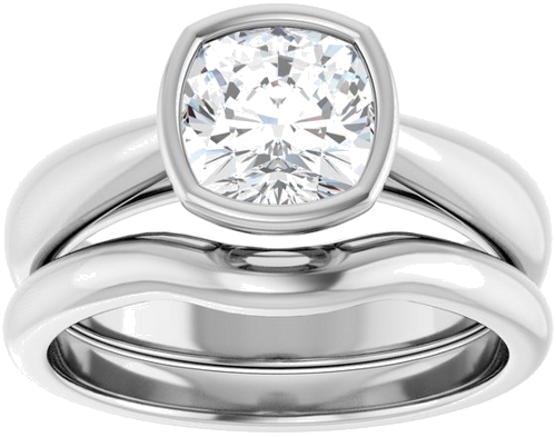 Sužadėtuvių Žiedas „Bezel-Set Solitaire“ 14k white gold Cushion 6.5mm (8)