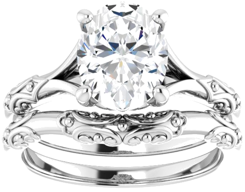 14K White 9x7 mm Oval Solitaire Engagement Ring Mounting (8)