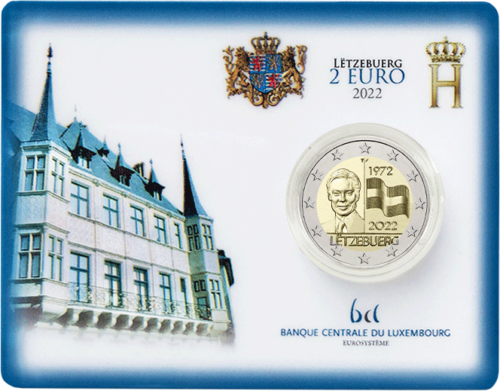 2022 Люксембург 50-летие флага монета 2 евро BU в карточке (1)