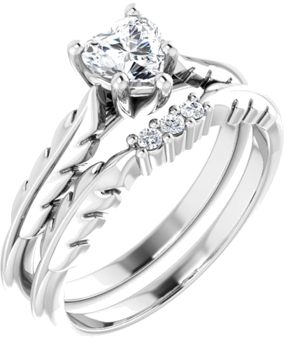 Sužadėtuvių Žiedas „Solitaire Leaf“ 10k white gold Heart 5mm (6)