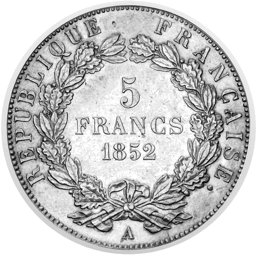 5 Franki (1848-1852) Francija Napoleons III sudraba monēta (2)