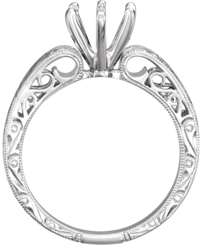 Sužadėtuvių Žiedas „Hand-Engraved Hand-Applied Milgrain Solitaire“ 14k white gold Round 6.5mm (2)