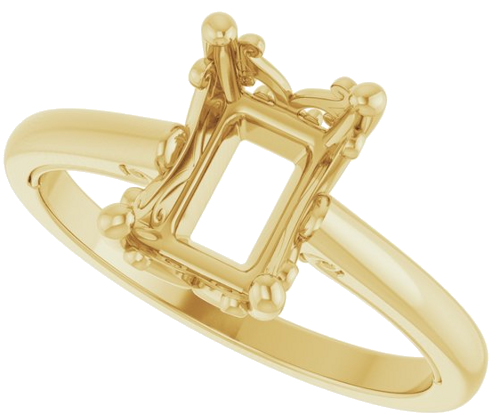 Sužadėtuvių Žiedas „Solitaire Vintage-Inspired Scroll“ 14k yellow gold Emerald 8mm x 6mm (5)