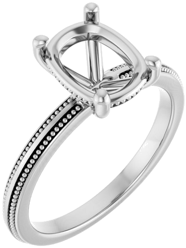 Sužadėtuvių Žiedas „Solitaire Milgrain“ 14k white gold Elongated Cushion 9mm x 7mm (1)