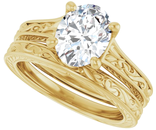 Sužadėtuvių Žiedas „Solitaire Scroll“ 14k yellow gold Oval 9mm x 7mm (10)