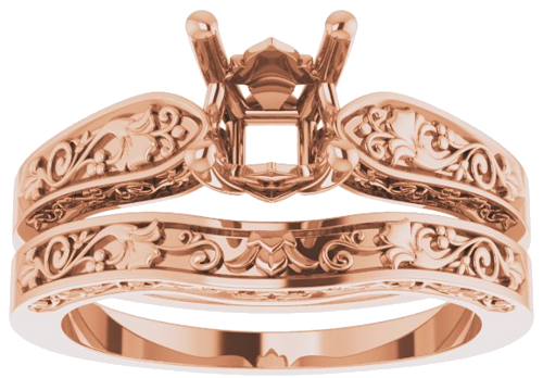 Sužadėtuvių Žiedas „Solitaire Floral“ 14k rose gold Asscher 5.5mm (8)