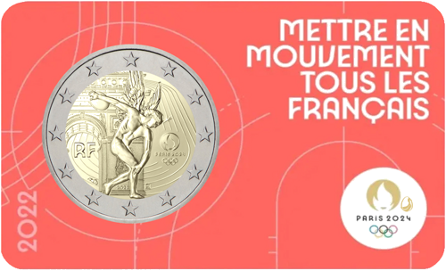 2022 Francija Parīzes 2024. gada olimpiskās spēles 2 eiro BU monēta (6)
