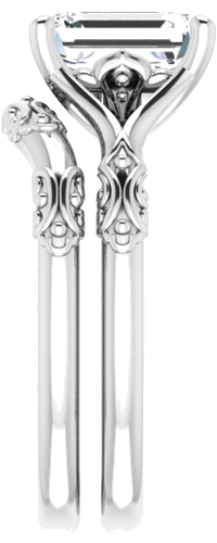 Sužadėtuvių Žiedas „Solitaire Split Shank“ 585 Baltojo Aukso Emerald 8mm x 6mm (9)