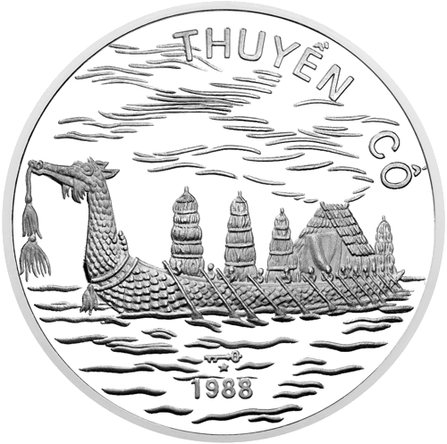 100 Dongų Drakono laivas 1988 Vietnamas sidabrinė moneta (1)