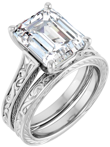 Sužadėtuvių Žiedas „Solitaire Scroll“ 14k white gold Emerald 11mm x 9mm (6)
