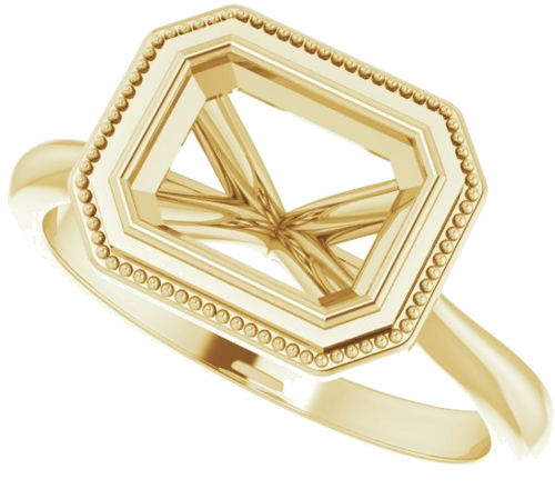 Sužadėtuvių Žiedas „Bezel-Set Solitaire Milgrain“ 14k yellow gold Emerald 8mm x 6mm (5)