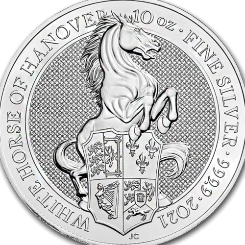 10 oz Baltasis Žirgas 2021 Karalienės žvėrys sidabrinė moneta (2)