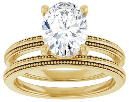 Sužadėtuvių Žiedas „Solitaire Milgrain“ 14k yellow gold Oval 9mm x 7mm (8)