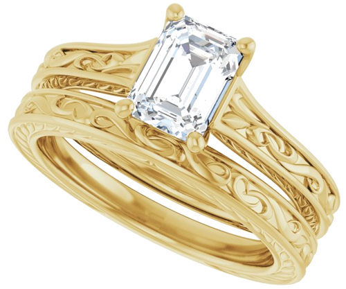 Sužadėtuvių Žiedas „Solitaire Scroll“ 14k yellow gold Emerald 7mm x 5mm (10)