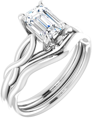 Sužadėtuvių Žiedas „Solitaire Sculptural“ 14k white gold Emerald 7mm x 5mm (6)