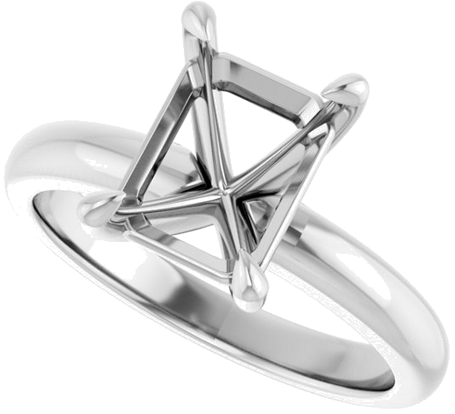 14K White 9x7 mm Emerald Solitaire Engagement Ring Mounting (5)