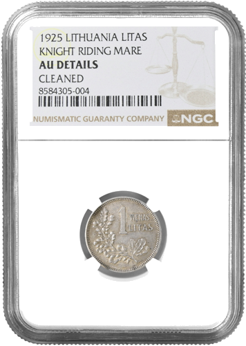 Серебряная монета 1 лит 1925 года Литва Кумеле (с ошибкой чеканки) AU DETAILS (1)