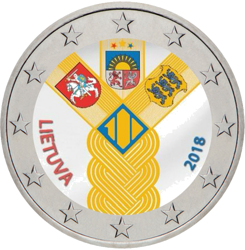 2018 Литва 100 години от създаването на Балтийските държави 2-еврова монета (цветна) (1)