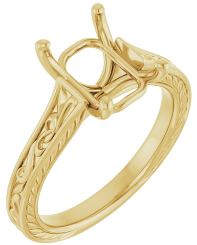 Sužadėtuvių Žiedas „Solitaire Scroll“ 14k yellow gold Emerald 9mm x 7mm (1)
